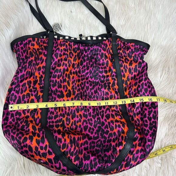 Henri Bendel NY Pink Leopard Print Softshell Satin Satchel Tote Shoulder Bag - Picture 12 of 17